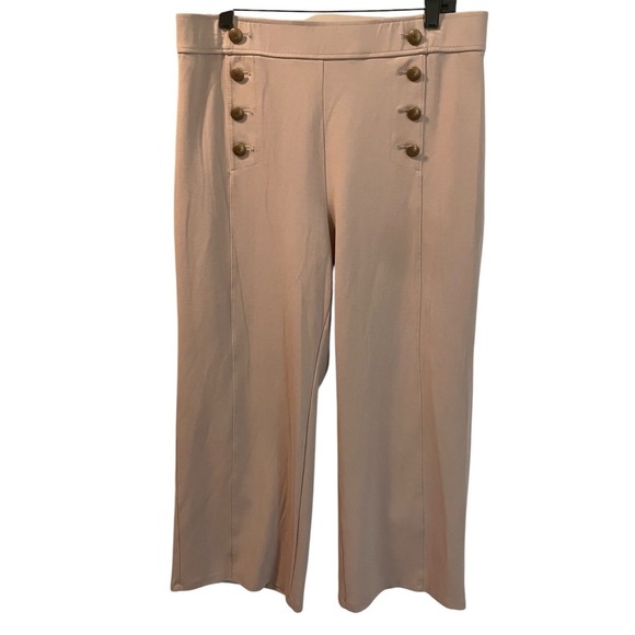 LOFT Pants - LOFT Curvy Dress Pants 16P Wide Leg Khaki Knit Pull On Gold Buttons Office